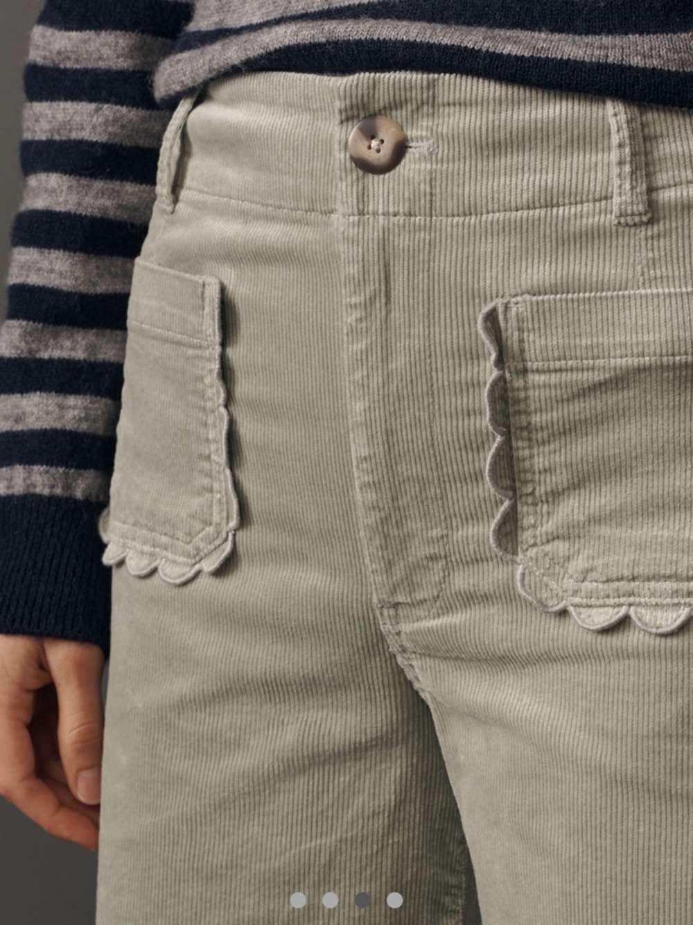 Maeve Green Stone Collette Scallop Pocket Wide-Leg Corduroy Crop Pants - Picture 3 of 5